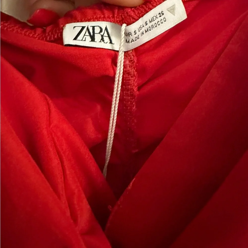 NWTags Zara red ruched‎ bow vneck mini dress size small